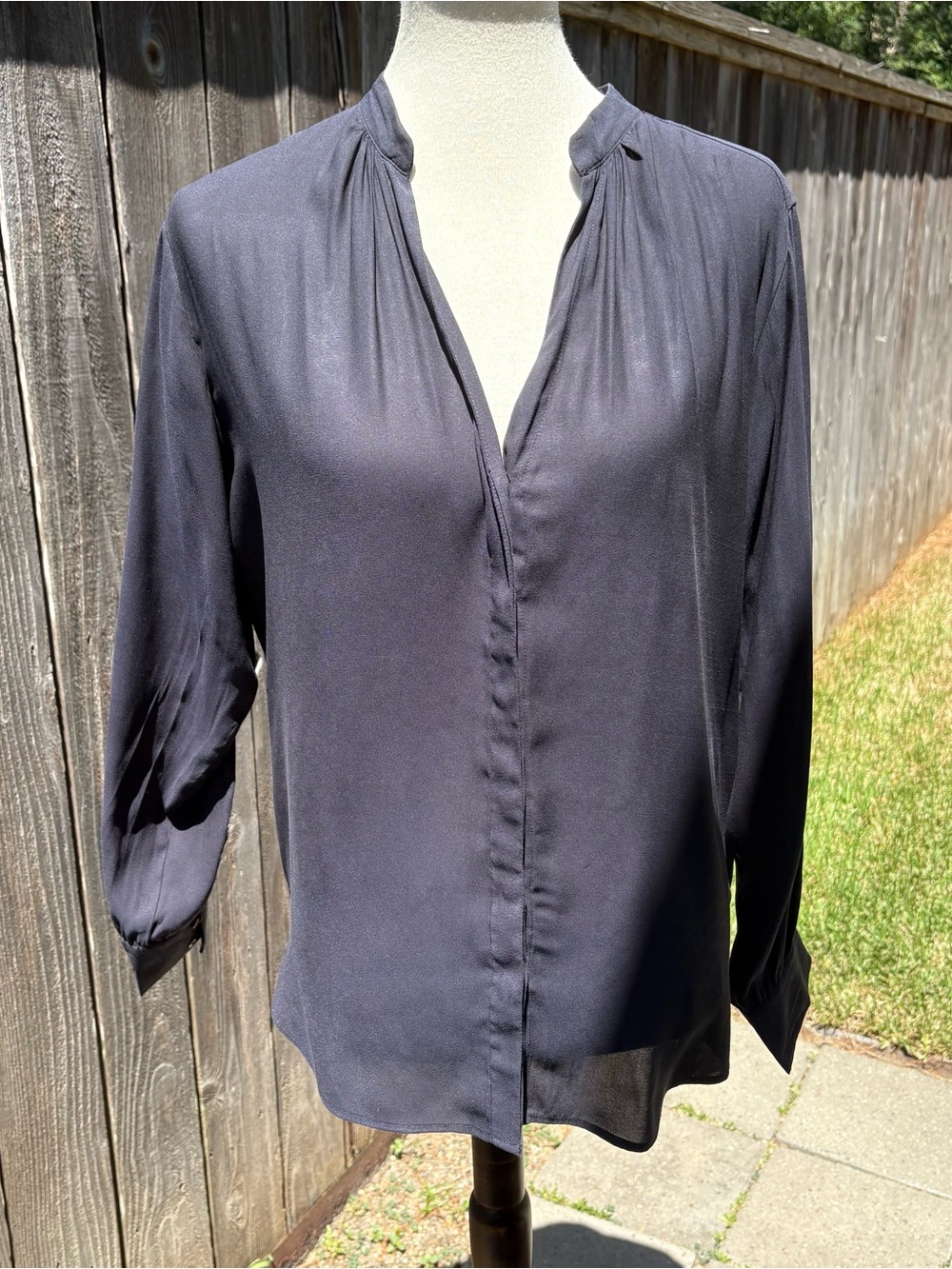 H&M Dark Navy V-Neck Long Sleeve Blouse